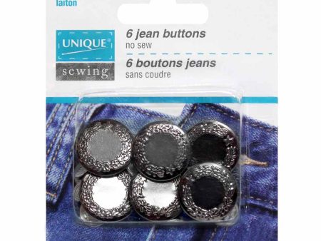 UNIQUE SEWING Jean Buttons No Sewing - Silver - 6pcs. - 17mm (⅝ ) on Sale