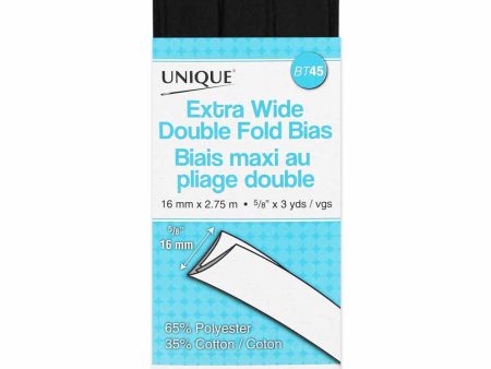 UNIQUE - Extra Wide Double Fold Bias Tape - 15mm x 2.75m - Black For Cheap