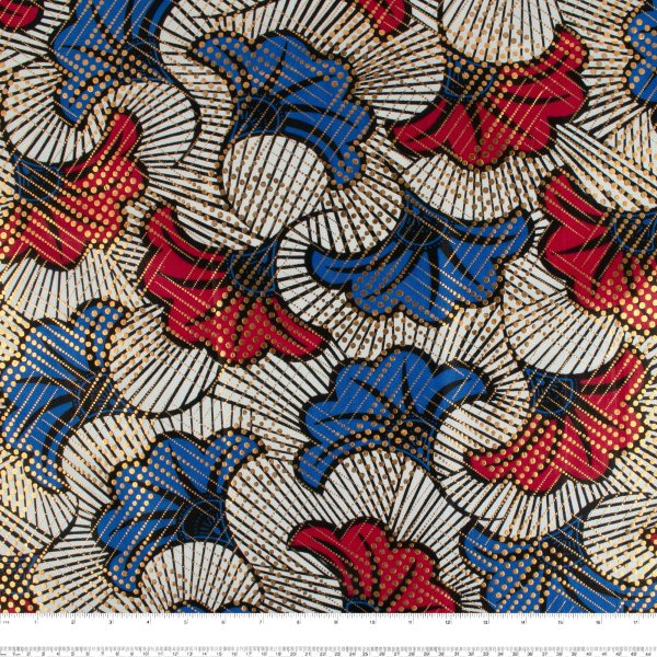 African Metallic Print - Leafs - Red   Blue Fashion