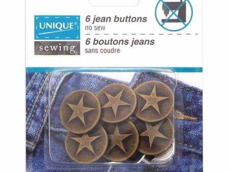 UNIQUE SEWING Jean Buttons No Sewing - Antique Copper Large Stars - 6pcs. - 17mm (⅝ ) Online Hot Sale