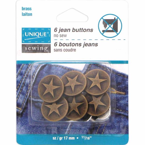 UNIQUE SEWING Jean Buttons No Sewing - Antique Copper Large Stars - 6pcs. - 17mm (⅝ ) Online Hot Sale