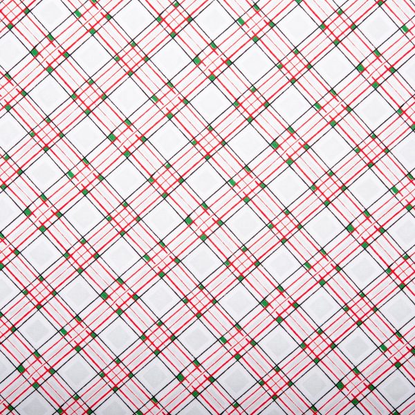 Printed Cotton - HOLIDAY GREETINGS - Diagonal plaids - White on Sale