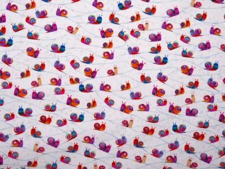 Digital Printed Cotton - CATSVILLE - Snails - White Online Sale