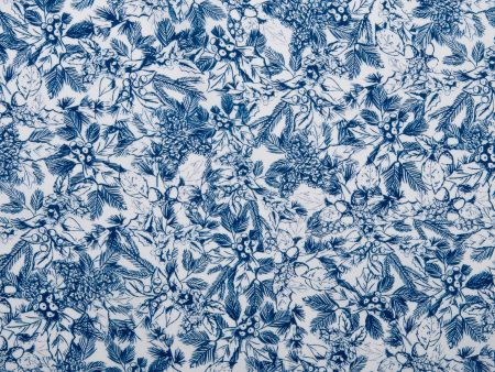 Winter Toile Print - Poinsettia - Blue on Sale