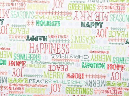 Printed Cotton - HOLIDAY GREETINGS - Writing - White For Discount