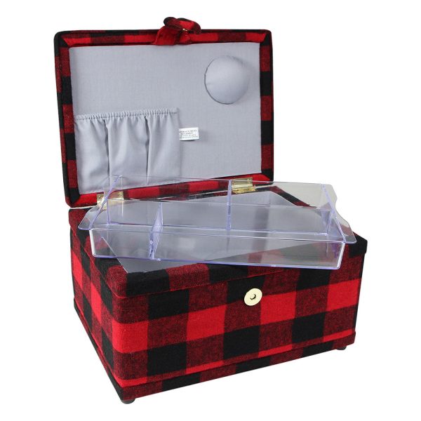 VIVACE Medium Sewing Basket - Red and Black Plaid Supply