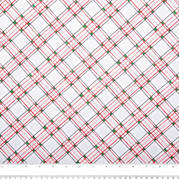 Printed Cotton - HOLIDAY GREETINGS - Diagonal plaids - White on Sale