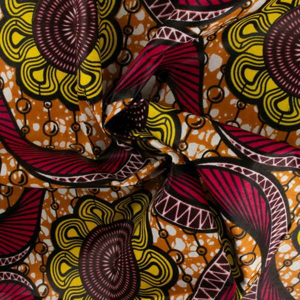 African Print - Waves   Flowers - Orange on Sale