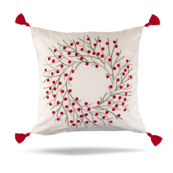 Decorative cushion cover - Berry Wreath - White - 17 x 17   Discount