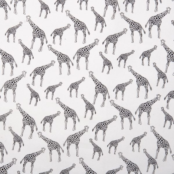 Black & white printed cotton - INKY - Giraffe - White For Sale