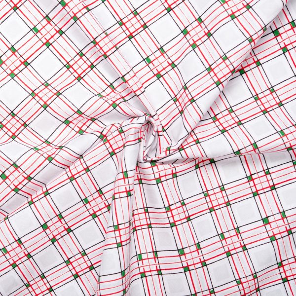 Printed Cotton - HOLIDAY GREETINGS - Diagonal plaids - White on Sale