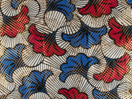 African Metallic Print - Leafs - Red   Blue Fashion