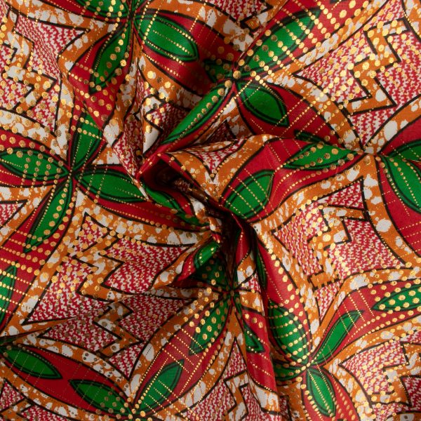 African Metallic Print - Florals - Chili red Sale