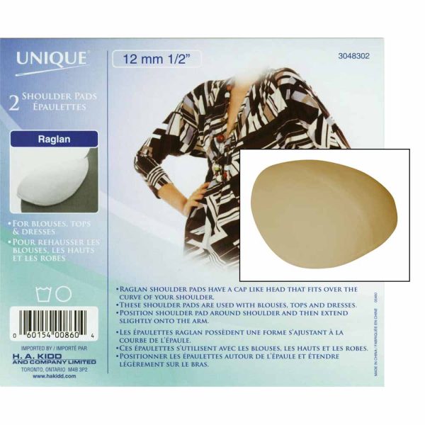 UNIQUE SEWING Covered Raglan Shoulder Pads Beige - 12mm (½ ) - 2pcs on Sale