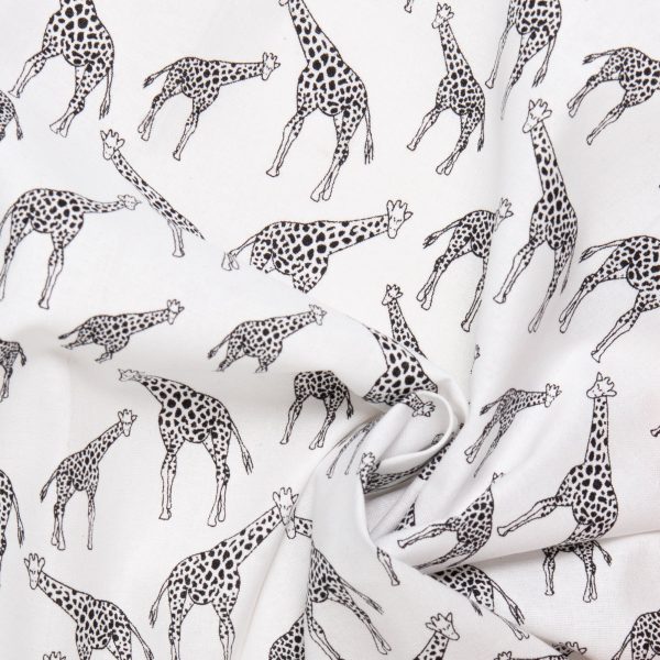 Black & white printed cotton - INKY - Giraffe - White For Sale