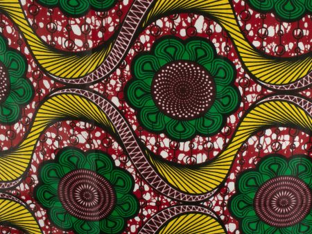 African Print - Waves   Flowers - Cranberry Cheap