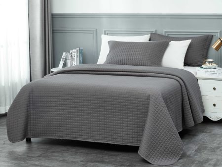 3 pcs Quilted Coverlet set - MILANO - Dark Grey For Cheap