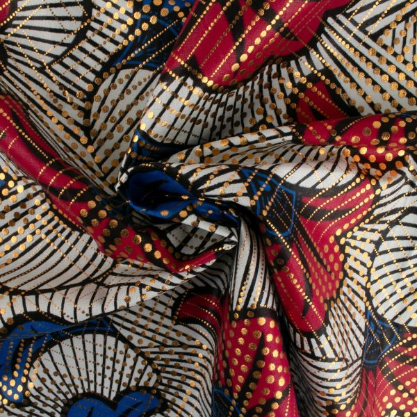 African Metallic Print - Leafs - Red   Blue Fashion