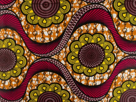 African Print - Waves   Flowers - Orange on Sale