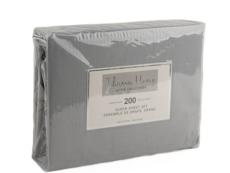 Johnson Home - 200 Thread Count Sheet Set - Light Grey - Queen size Sale