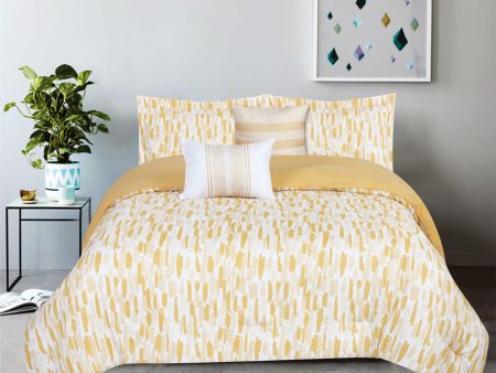 5 pcs Comforter set - Yellow Brush Strokes - Queen size For Cheap