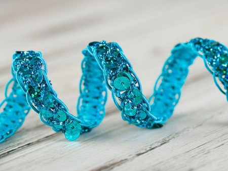 11mm Braided Sequin Trim - Turquoise Discount